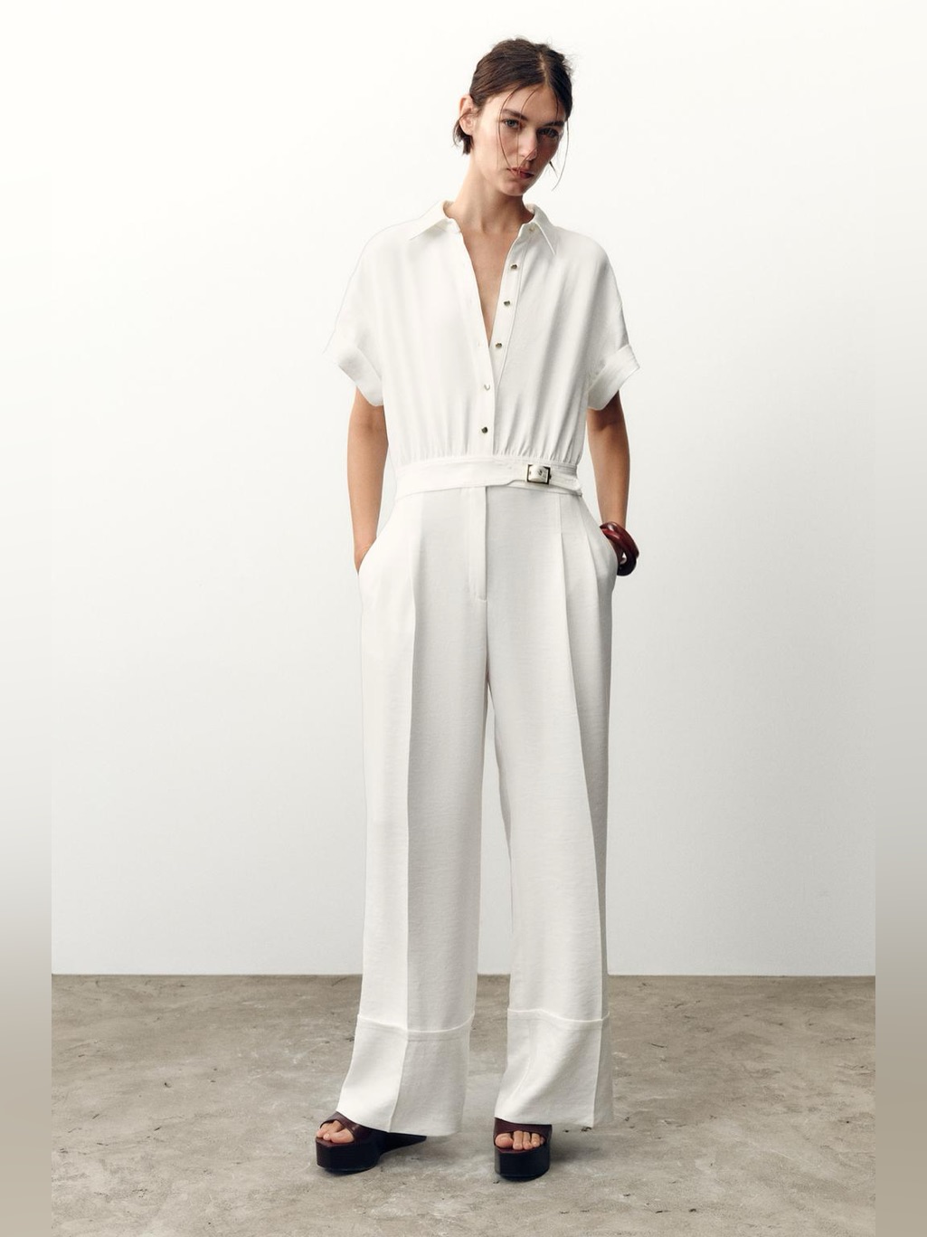 Nwt. Zara Oyster White Long Crepe Jumpsuit. Size S.